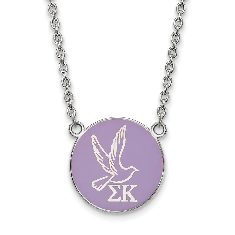 Elegant Chain Necklace for Casual Style-Sterling Silver Sigma Kappa Large Lavender Enamel Dove Disc Necklace