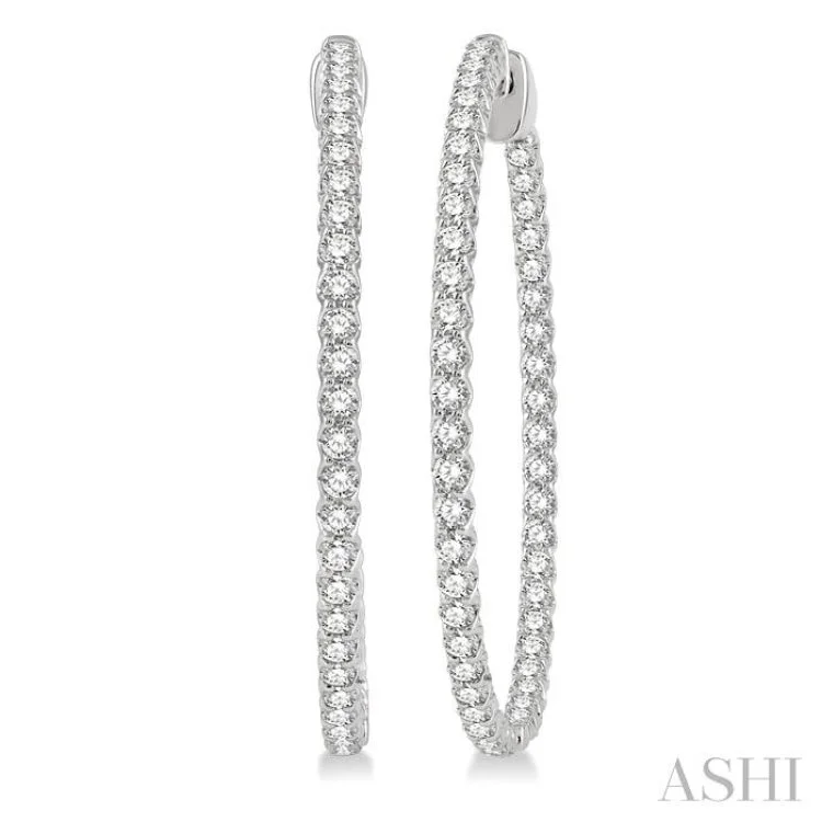 Drop Earrings for Formal Occasions-2 Ctw Inside-Out Round Cut Diamond 1 1/2 Inch Hoop Earrings in 14K White Gold