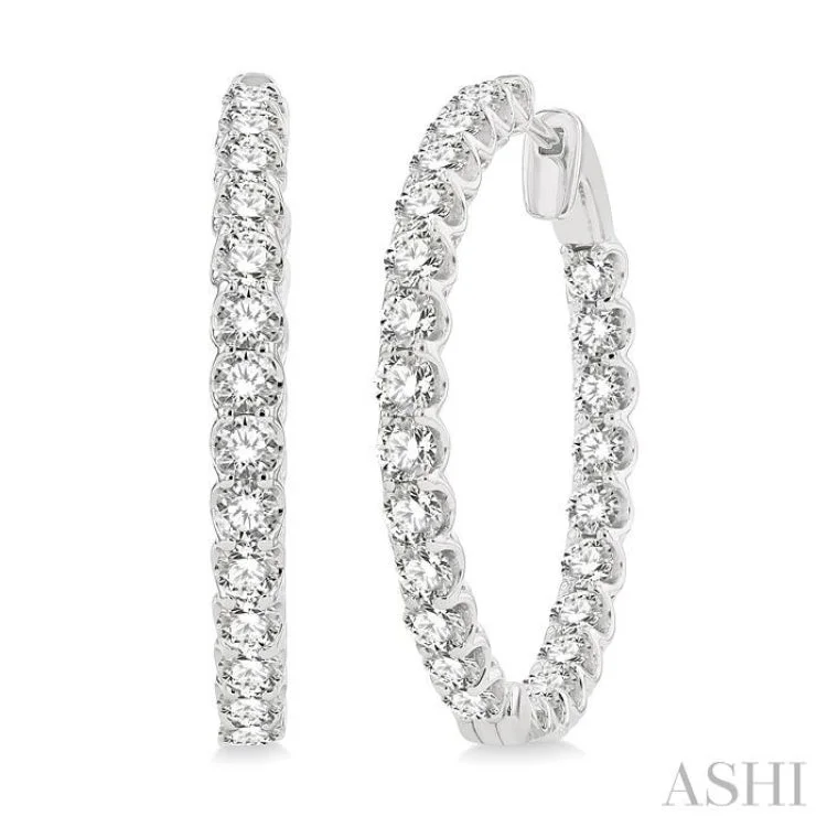 Sterling Silver Hoop Earrings-5 Ctw Inside-Out Round Cut Diamond Hoop Earrings in 14K White Gold