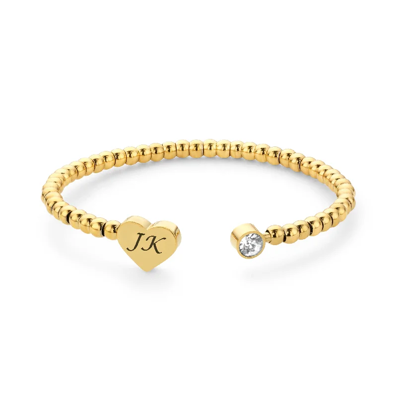 Custom Silver Bangles with Initials-Heart ball bangle gold