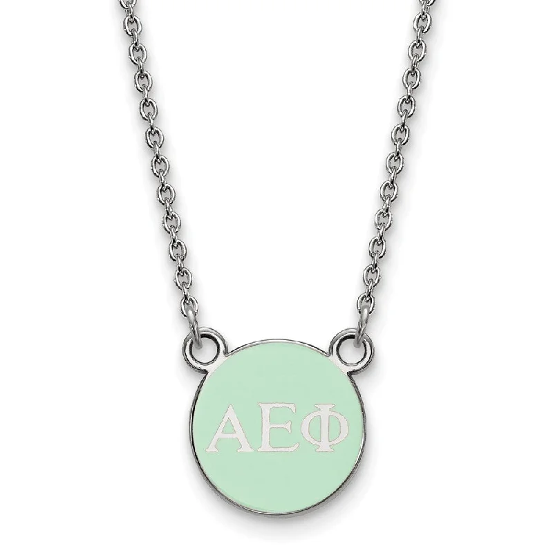 Gold Bar Necklace for Trendy Style-Sterling Silver Alpha Epsilon Phi XS Lt Green Enamel Disc Necklace