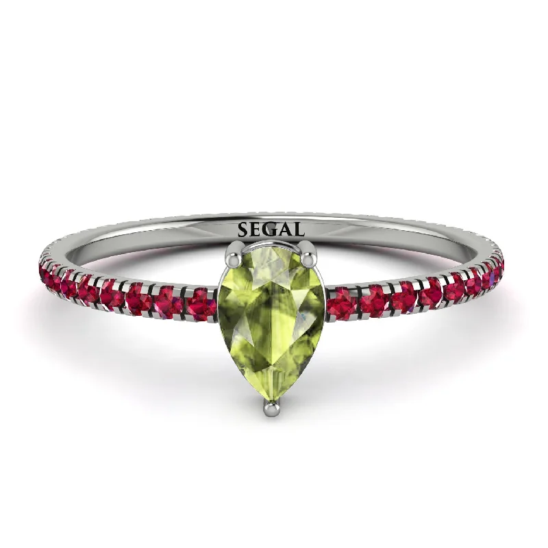 Unique Promise Ring for Couples-Pear Peridot Ring With Micro Pave - Taylor No. 712