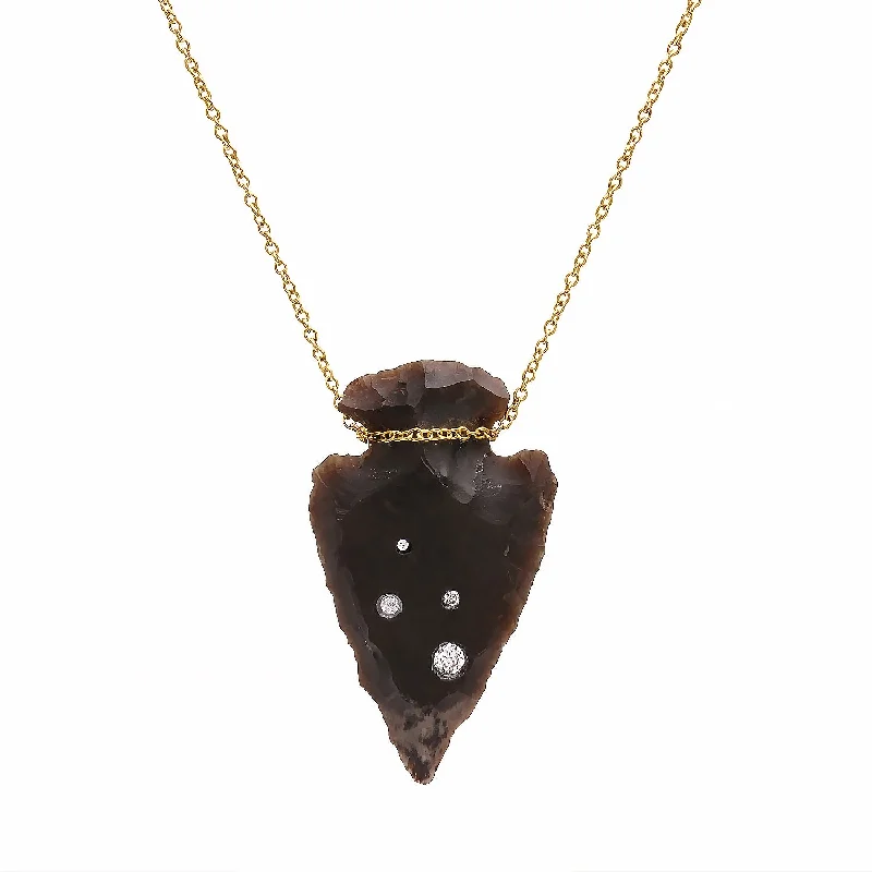 Personalized Family Necklace-Chocolate Agate Diamond Navajo Arrowhead