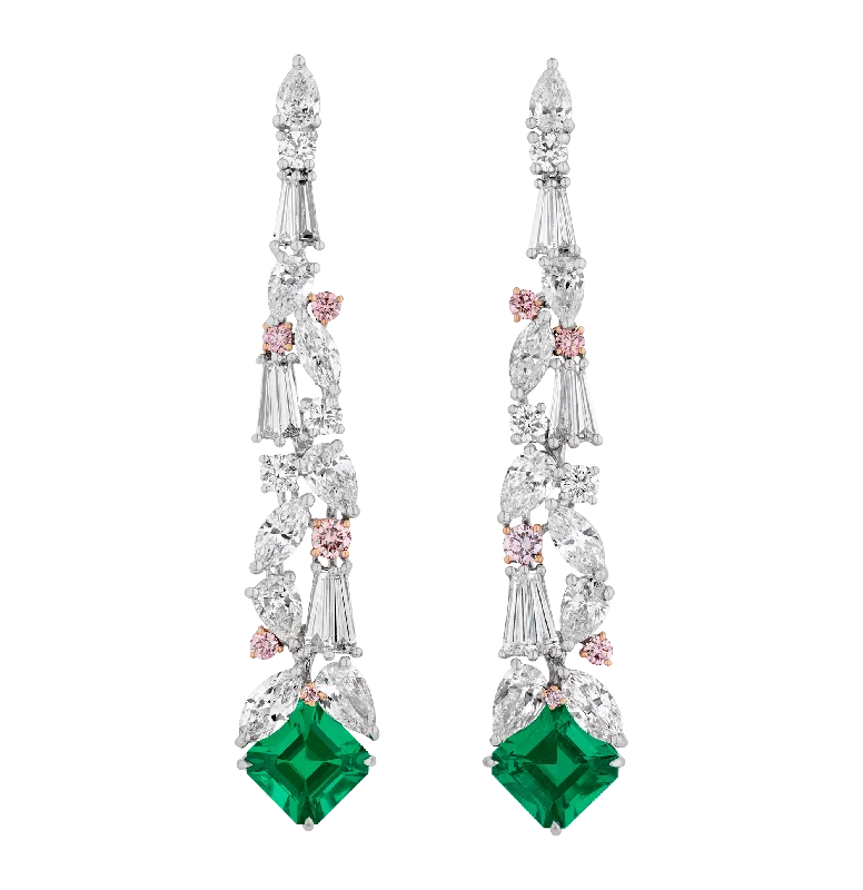 Stylish Statement Earrings-Muzo Emerald and Argyle Diamond "Ivy" Dangle Earrings