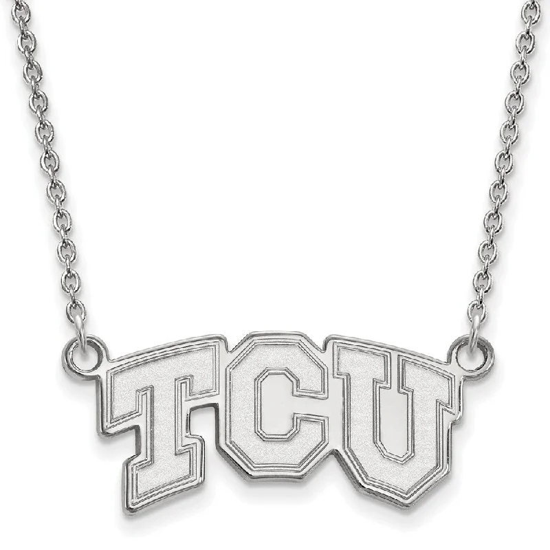 Pearl Necklace for Brides-10k White Gold Texas Christian U Small 'TCU' Pendant Necklace