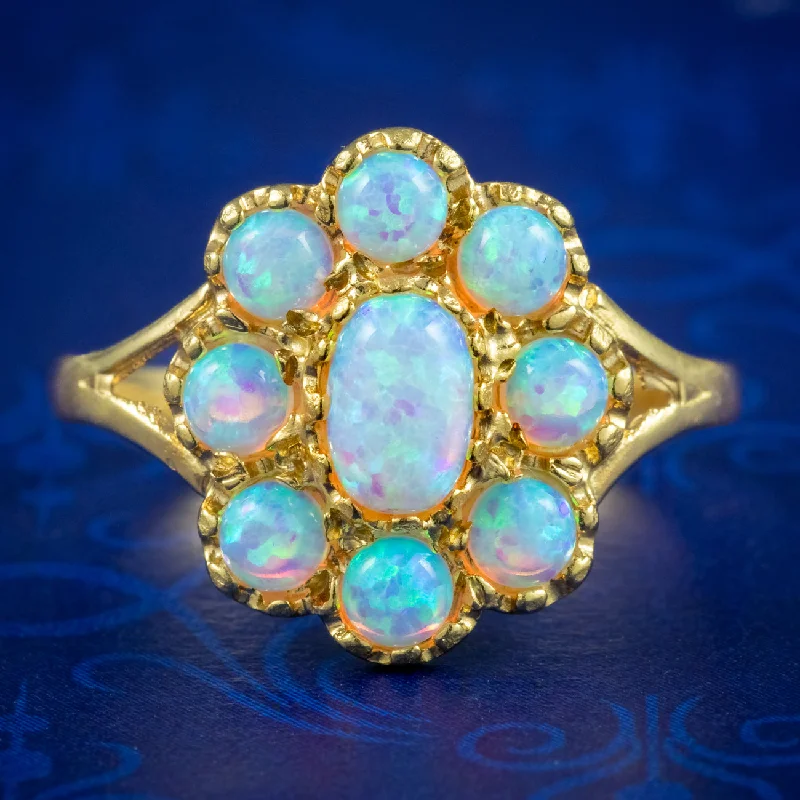 Silver Wedding Ring Set for Couples-Victorian Style Opal Cluster Ring Silver 18ct Gold Gilt