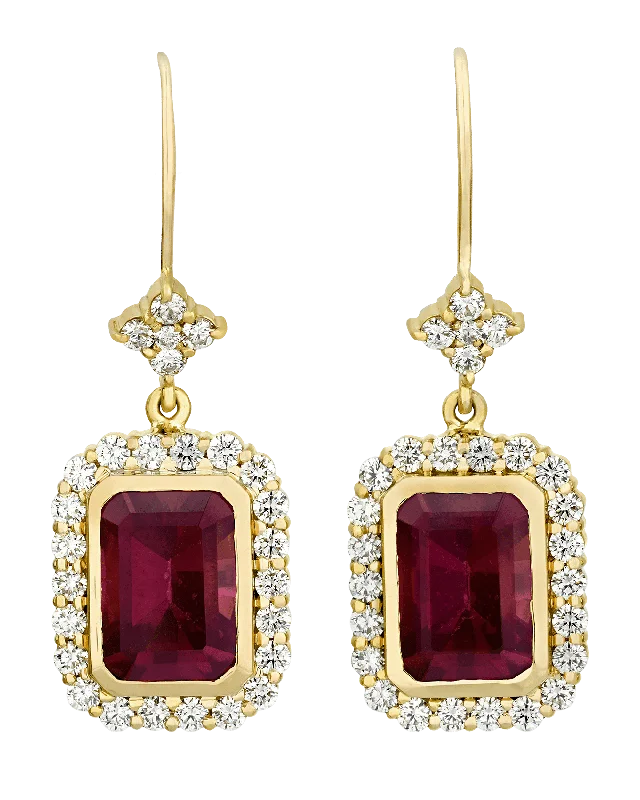 Stylish Drop Earrings for Casual Wear-Garnet and Diamond Earrings, 7.13 Carats