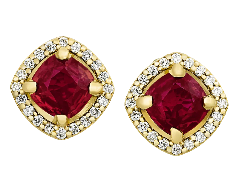 Classic Pearl Earrings for Brides-Ruby Stud Earrings, 2.14 Carats