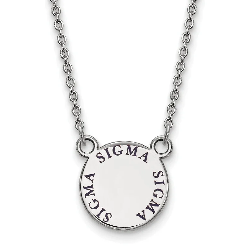 Classic Necklace for Women-Sterling Silver Sigma Sigma Sigma Small Navy Enamel Necklace