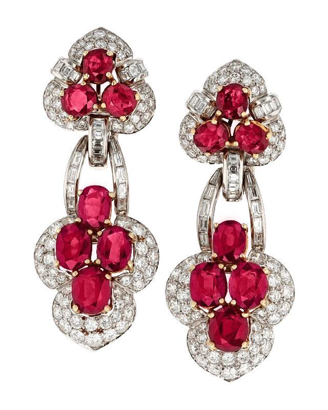 Chic Earrings for Stylish Women-Ruby Drop Earrings, 20.00 Carats