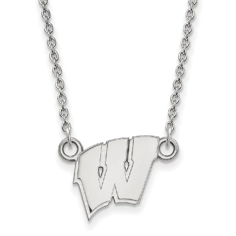 Simple Chain Necklace for Day-to-Day Look-10k White Gold U of Wisconsin Small Initial W Pendant Necklace