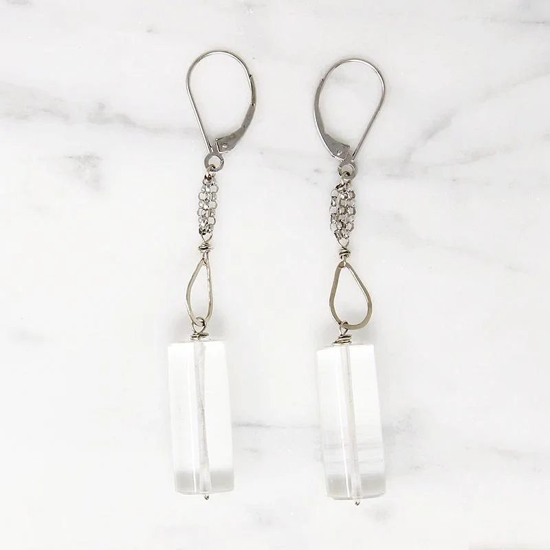 Swarovski Crystal Earrings-Quartz Crystal Cylinders & White Gold Earrings by brunet