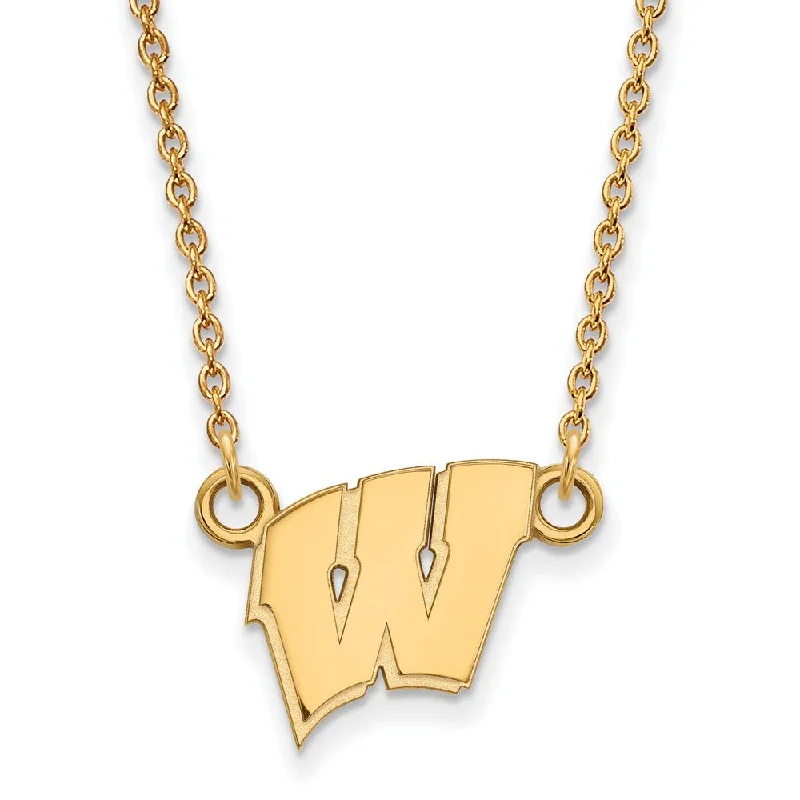 Layered Necklace with Multiple Charms-14k Yellow Gold U of Wisconsin Small Initial W Pendant Necklace