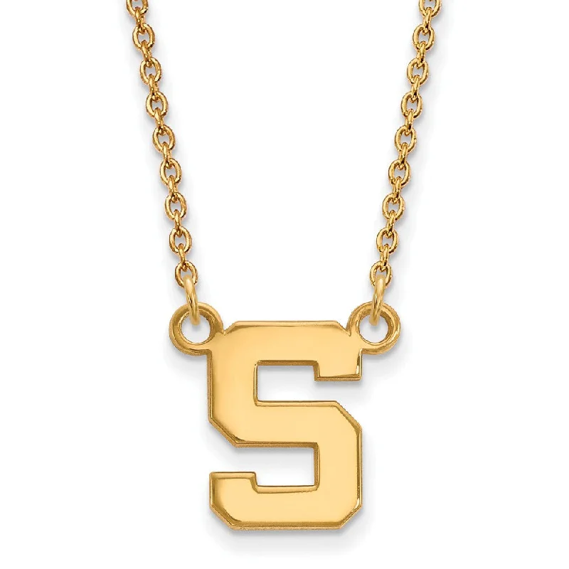 Bold Fashion Necklace for Evening Events-14k Yellow Gold Michigan State Small Initial S Pendant Necklace