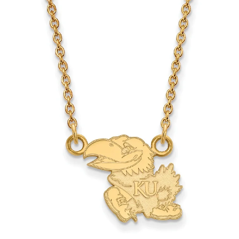 Gold Chain Necklace for Women-10k Yellow Gold U of Kansas Small Jayhawk Pendant Necklace