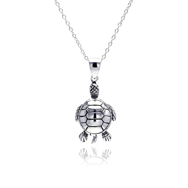 Unique Pendant Necklace for Casual Wear-Silver 925 Rhodium Plated Clear CZ Turtle Pendant