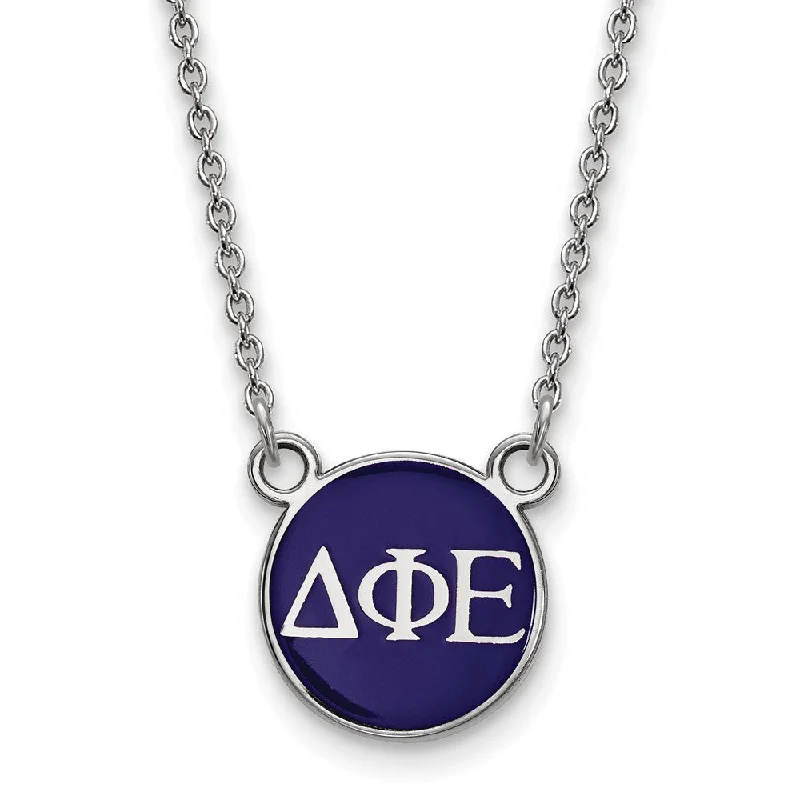 Simple Gold Pendant Necklace-Sterling Silver Delta Phi Epsilon Small Blue Enamel Disc Necklace