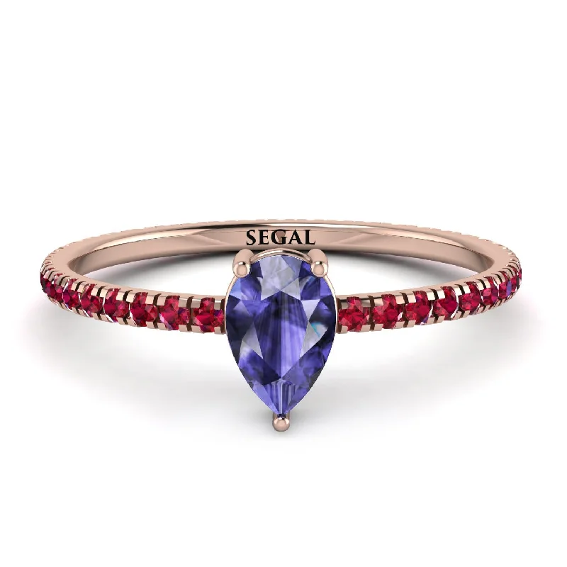 Wedding Band with Gemstones-Pear Tanzanite Ring With Micro Pave - Taylor No. 211