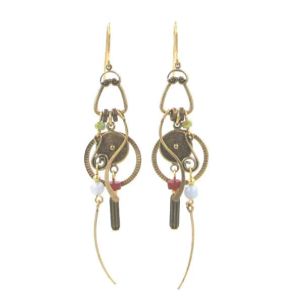 Rose Gold Earrings-Silver Forest Clock Works W/ Wisp & Beads Earrings