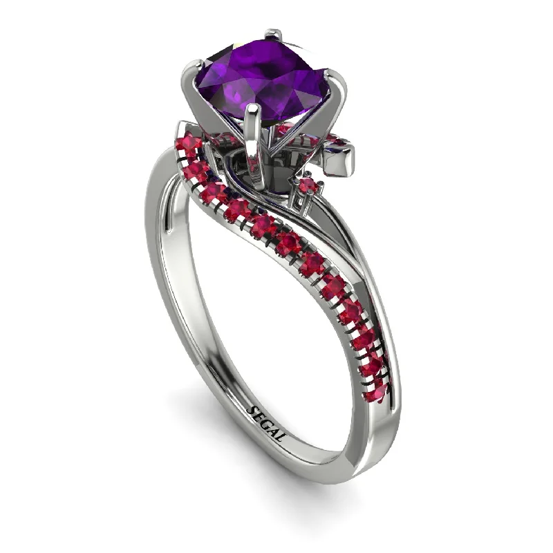 Wedding Ring Set with Matching Bands-Twist Shank Amethyst Engagement Ring - Maria No. 312