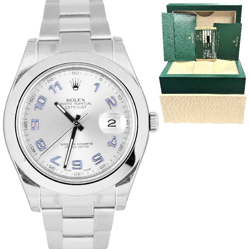 Solar Powered Watches for Eco-Friendly Wear-NOS STICKERED 2013 Rolex DateJust 41mm Silver Dial Stainless 116300 Watch B&P