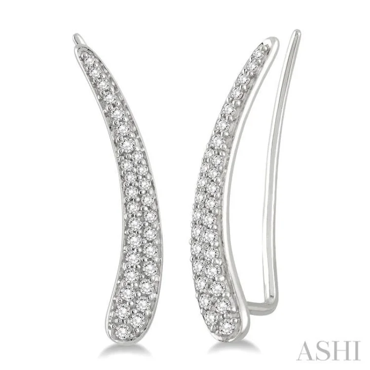 Boho Chic Earrings-1/2 Ctw Round Cut Diamond Bar Climbers Earrings in 14K White Gold