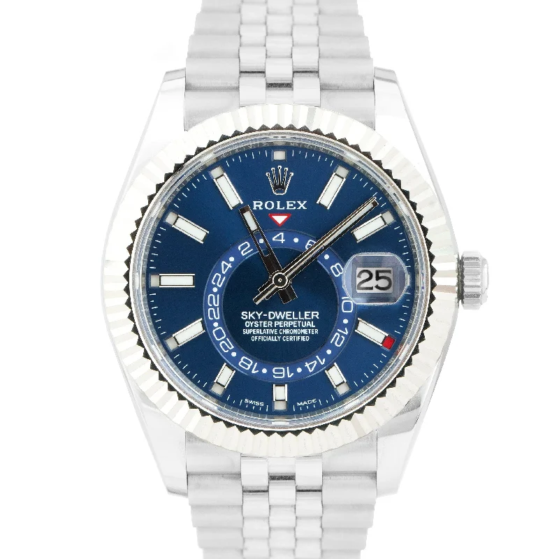 High-End Watches for Corporate Gifting-Rolex Sky-Dweller Steel Jubilee 18K White Gold Steel BLUE 326934 42mm Watch BOX