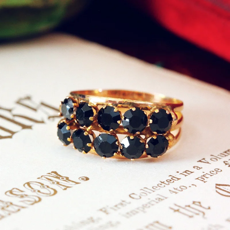 Custom Gold Wedding Ring for Women-Vintage 18ct Gold Black Paste Ring