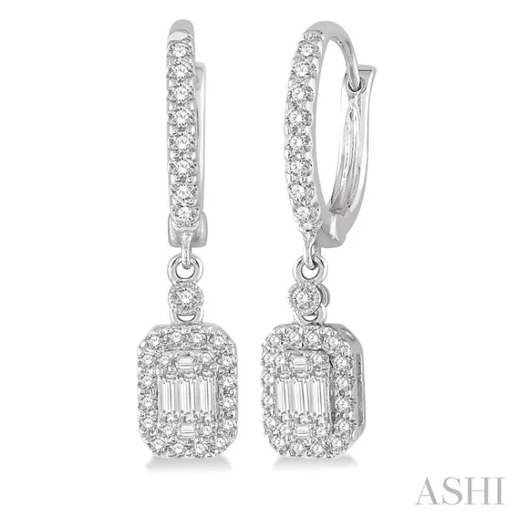 Statement Earrings for Bold Fashion-1/2 Ctw Baguette & Round Cut Diamond Earrings in 14K White Gold