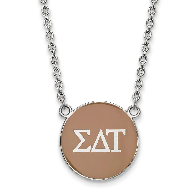 Custom Pendant Necklace for Personal Style-Sterling Silver Sigma Delta Tau Large Lt Brown Enamel Disc Necklace