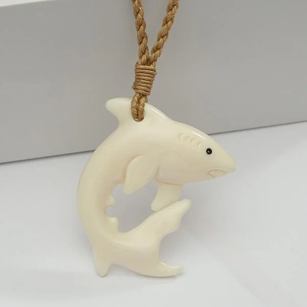 Gemstone Necklace for Wedding-Buffalo Bone Diving Shark Necklace 33x32mm