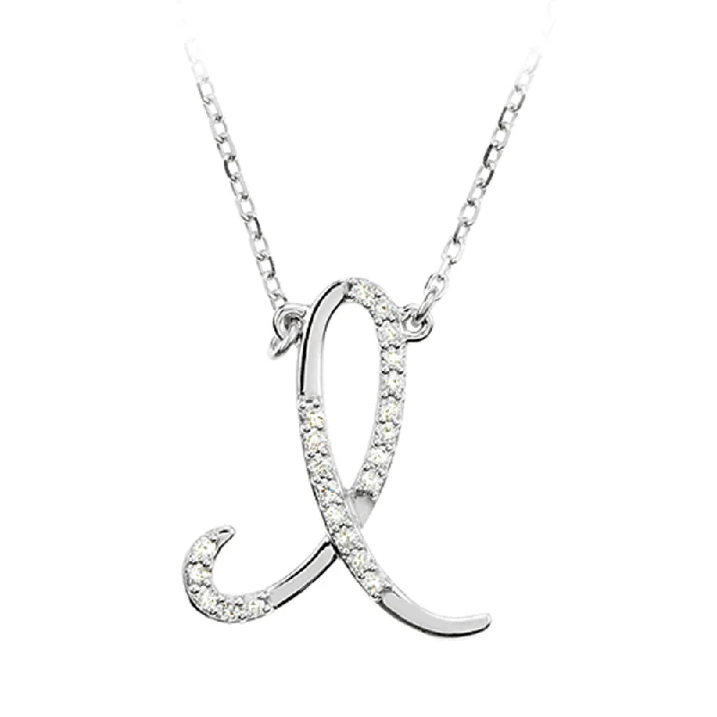 Silver Necklace with Heart Charm-1/10 Ctw Diamond Sterling Silver Medium Script Initial I Necklace 16in