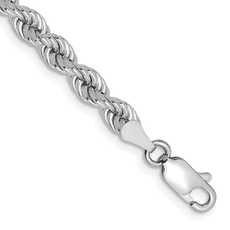 Unique Custom Bracelet for Fashionistas-14K White Gold 7 inch 4mm Regular Rope with Lobster Clasp Chain Bracelet