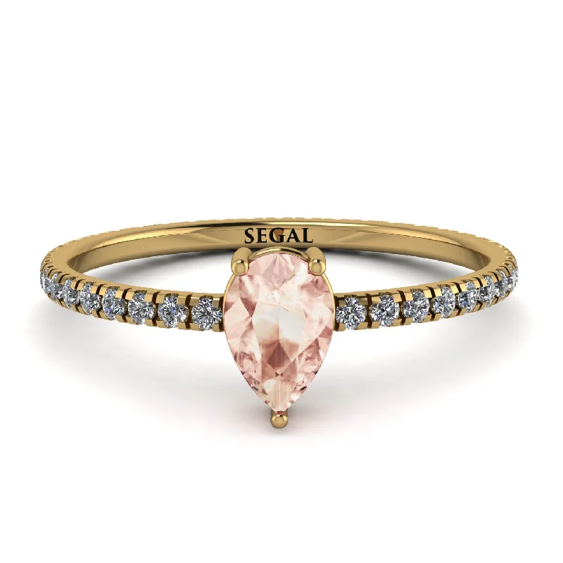 Wedding Ring Set with Diamonds-Pear Morganite Ring With Micro Pave - Taylor No. 901