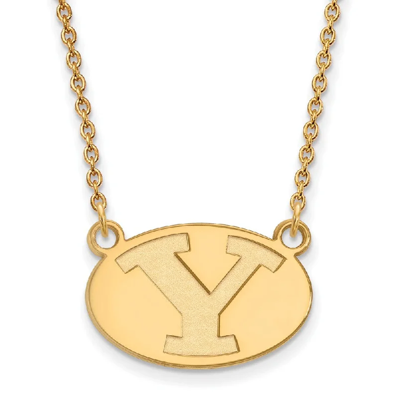 Handcrafted Necklace for Wedding Gifts-14k Gold Plated Silver Brigham Young U Small Initial Y Disc Necklace