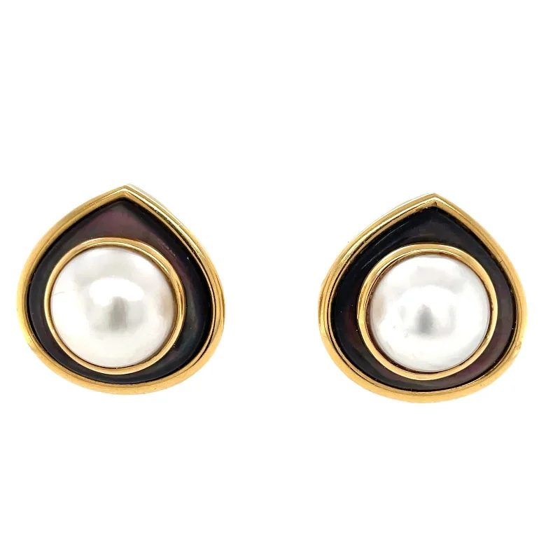 Minimalist Earrings for Daily Wear-Marina B Black Mother-of-pearl Gold  Earrings