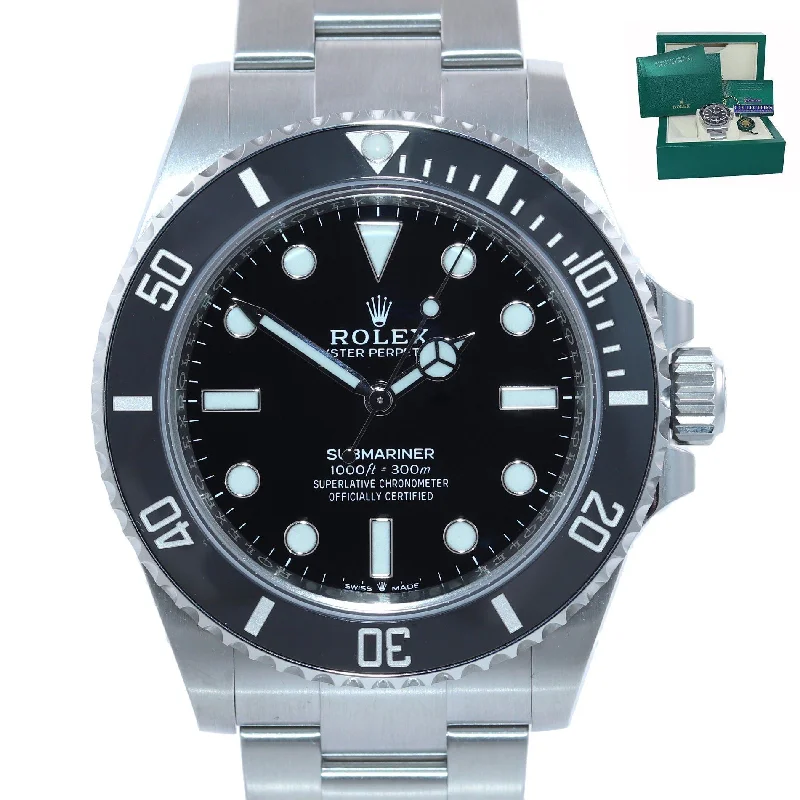 Men's Watches with Unique Watch Hands-2020 MINT PAPERS Rolex Submariner 41mm Black Ceramic 124060LN No Date Watch