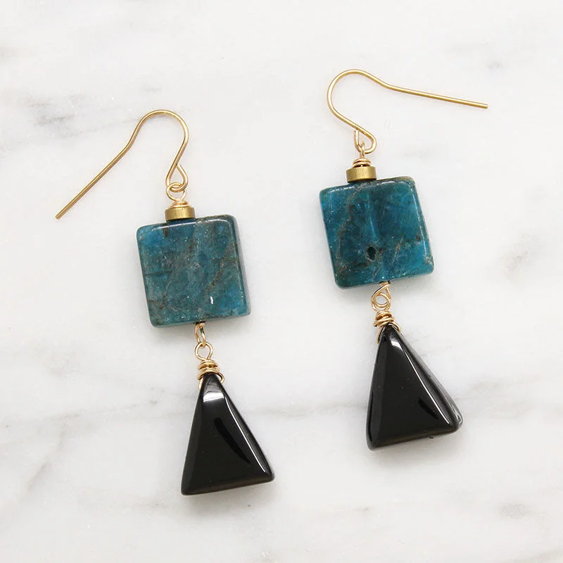 Custom Diamond Earrings-Graphic Apatite & Onyx Earrings by Brin