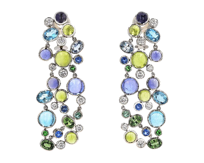 Funky Earrings for Casual Styles-Sapphire, Tsavorite and Diamond Drop Earrings