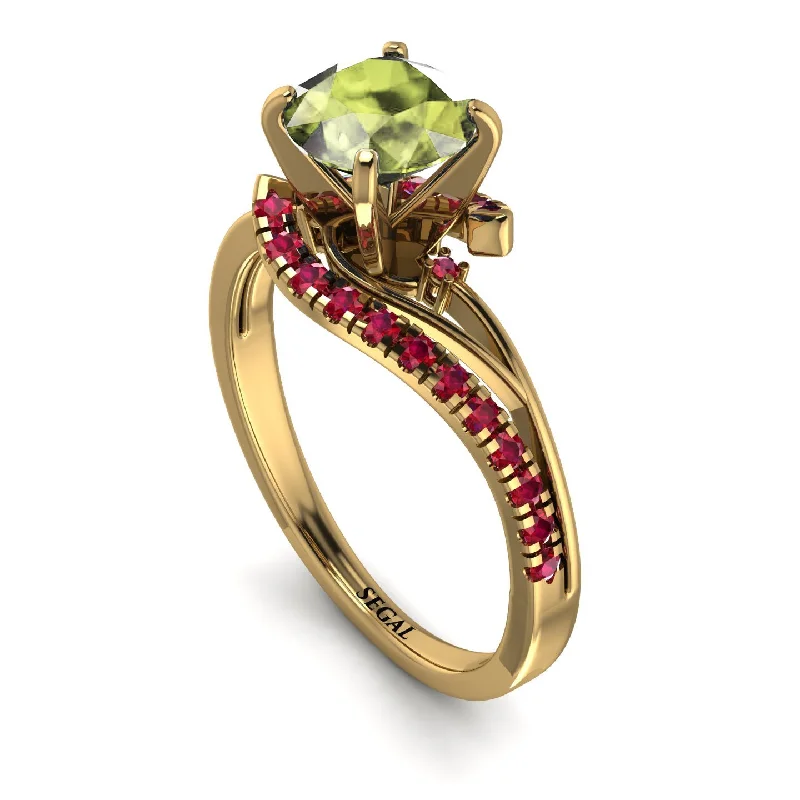 Chunky Statement Ring for Women-Twist Shank Peridot Engagement Ring - Maria No. 710