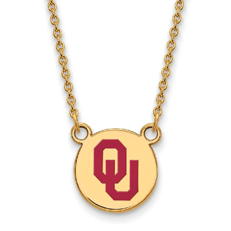 Stylish Pendant Necklace for Trendy Looks-14k Gold Plated Silver Oklahoma OU Sm Enamel Disc Necklace