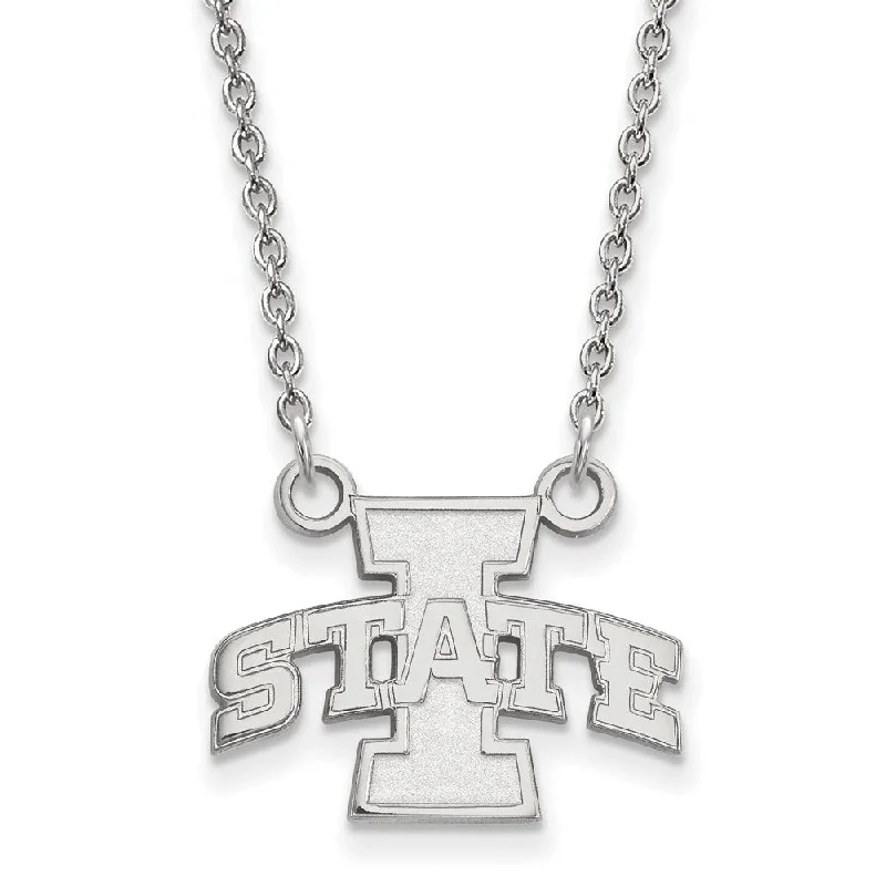 Statement Necklace for Women-14k White Gold Iowa State Small Pendant Necklace