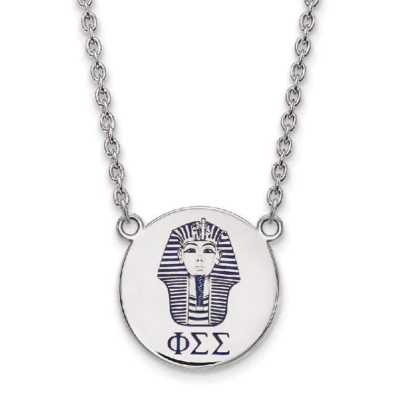 Sparkling Silver Necklace for Special Events-Sterling Silver Phi Sigma Sigma Large Enamel Necklace