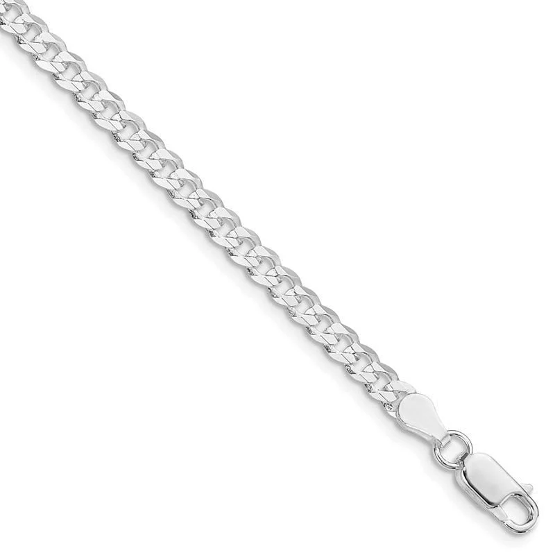 Personalized Name Bracelet for Gifts-Sterling Silver Rhodium-plated 3.8mm Flat Curb Chain Bracelet