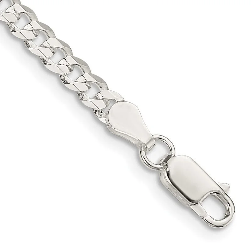 Custom Bracelets with Engraving-Sterling Silver 3.8mm Flat Curb Chain Bracelet