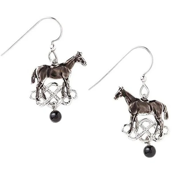 Chic Drop Earrings-Silver Forest Silvertone Horse Dangle Earrings