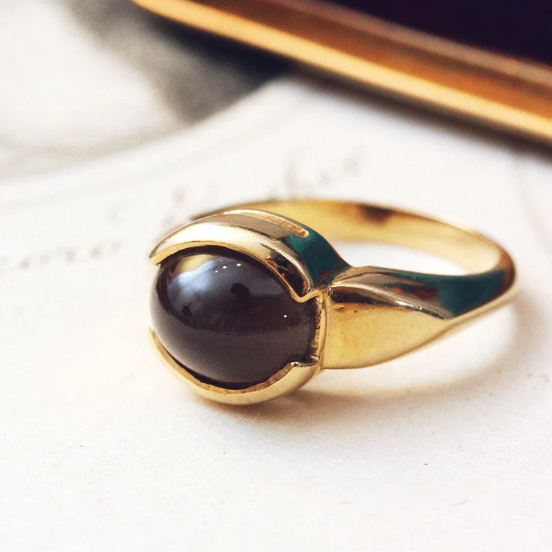 Vintage Gold Ring for Special Occasions-Statement 9ct Gold Cat's Eye Sillimanite Dress Ring