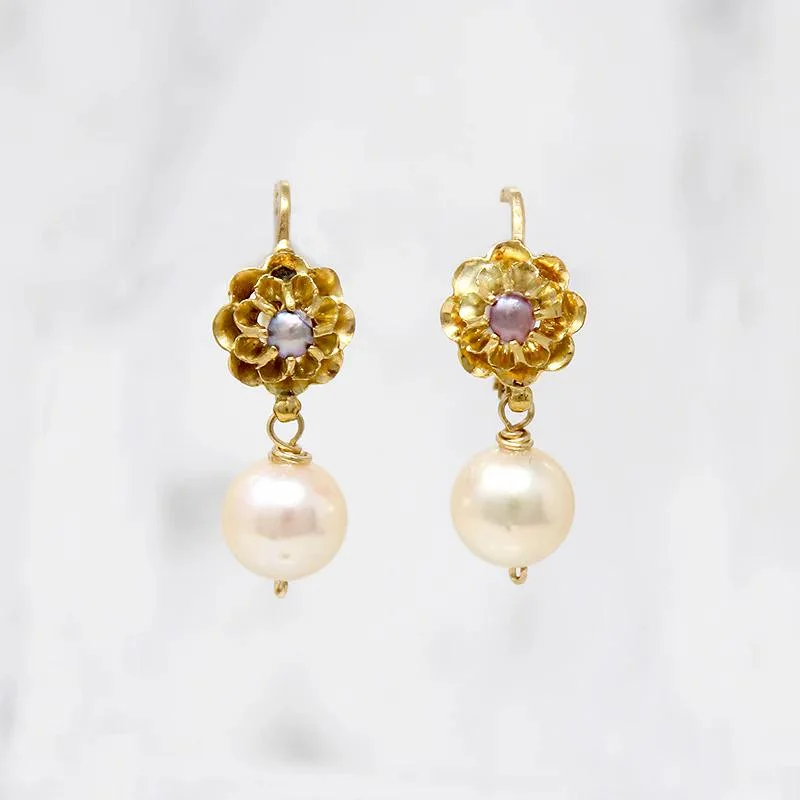 Bohemian Earrings for Fashion Lovers-Romantic Floral Top Pearl Drop Earrings by brunet