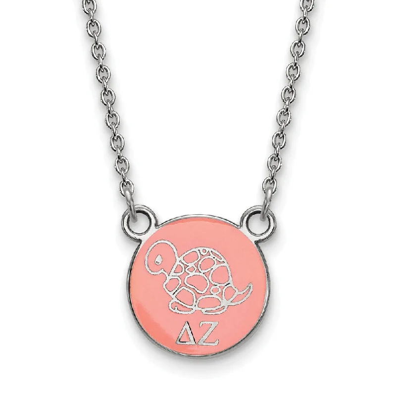 Statement Necklace with Gemstones-Sterling Silver Delta Zeta Small Coral Enamel Mascot Necklace