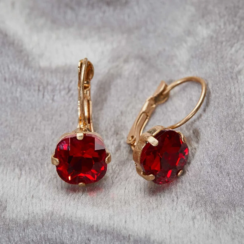 Silver Earrings for Women with Sensitive Skin-Cushion Cut Crystal Earrings: 1950s Style Ruby Cushion Cut Drop Earrings